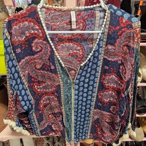 Xhilaration Paisley Print Boho Kimono Style Blouse Women's Medium
